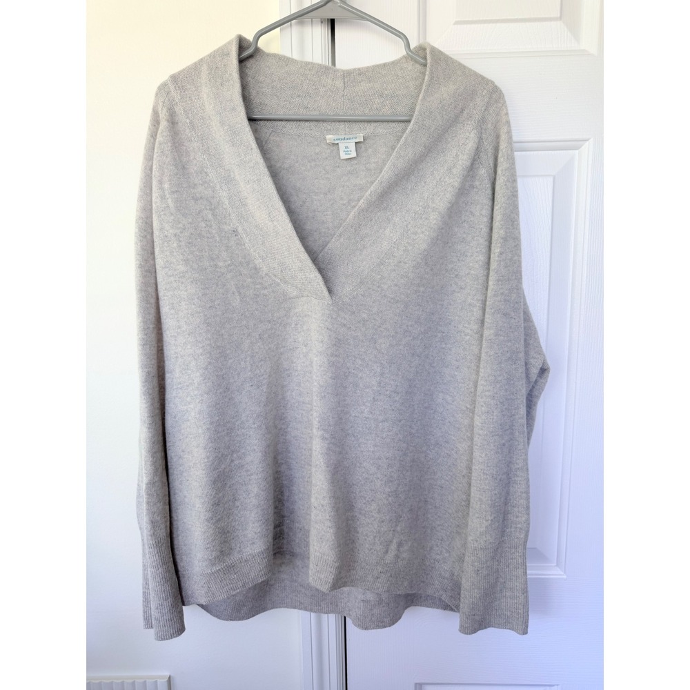 Sundance 100% Cashmere V-Neck Sweater Heather Gray XL Raglan Sleeve Luxury Knit